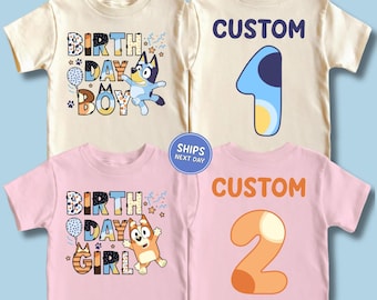 Custom Blue Dog Birthday Boy or Girl Shirt Birthday Dog Shirt Personalized Birthday Girl Tee Blue Dog Kids Birthday Day Sweatshirt