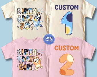 Custom Blue Dog Birthday Boy or Girl Shirt Birthday Dog Shirt Personalized Birthday Girl Tee Blue Dog Matching Family Birthday Shirts