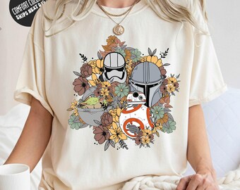 Camiseta retro floral de Star Wars Camisetas de Star Wars Comfort Color Camiseta floral de Star Wars Camiseta sin mangas de Darth Vader Camiseta de Boba Fett Camisetas de Star Wars