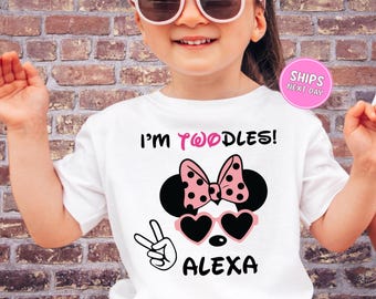 Custom Minnie Second Birthday Shirt for Girls Disney I'm Twodles 2nd Birthday Tee Custom Name Walt Disney Birthday Party Shirt for Girls