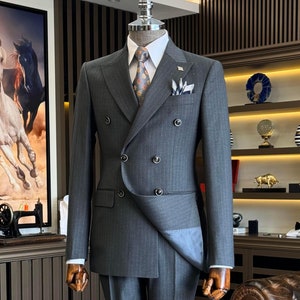 Gray Slim Fit Stylish Double Breast Two Piece Gray Mens Suit for Wedding, Engagement, Prom, Groom wear and Groomsmen Suits, Gray Suit