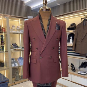 Brown Slim Fit Stylish Double Breast Two Piece Brown Mens Suit for Wedding, Engagement, Prom, Groom wear and Groomsmen Suits, Brown Suit
