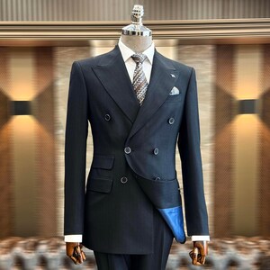 Blue Slim Fit Stylish Double Breast Two Piece Blue Mens Suit for Wedding, Engagement, Prom, Groom wear and Groomsmen Suits, Blue Suit