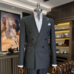 Gray Slim Fit Stylish Double Breast Two Piece Gray Mens Suit for Wedding, Engagement, Prom, Groom wear and Groomsmen Suits, Gray Suit