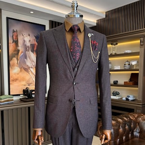 Burgundy 3-Piece Slim Fit Suit for Men - Wedding Suits - Engagement Suits - Prom, Groom wear and Groomsmen Suits - Burgundy suit