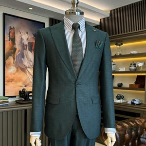 Green Slim Fit Stylish Two Piece Green Mens Suit for Wedding, Engagement, Prom, Groom wear and Groomsmen Suits, Green Suit