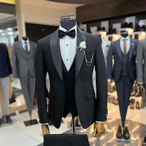 Black Slim Fit Groom Suit, 3 Piece Black Tuxedo, Mens Suit for Wedding, Engagement tuxedo, Prom, Groom wear and Groomsmen Suits, Black Suit