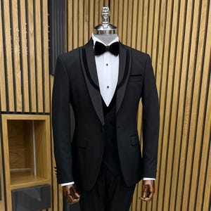 Black Slim Fit Groom Suit, 3 Piece Black Tuxedo Suit, Mens Suit for Wedding, Engagement tuxedo, Prom, Groom wear and Groomsmen Suits