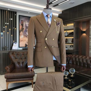 Brown Slim Fit Stylish Double Breast Two Piece Brown Mens Suit for Wedding, Engagement, Prom, Groom wear and Groomsmen Suits, Brown Suit