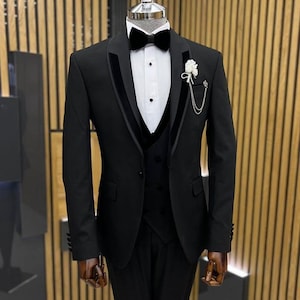 Black Slim Fit Groom Suit, 3 Piece Black Tuxedo Suit, Mens Suit for Wedding, Engagement tuxedo, Prom, Groom wear and Groomsmen Suits