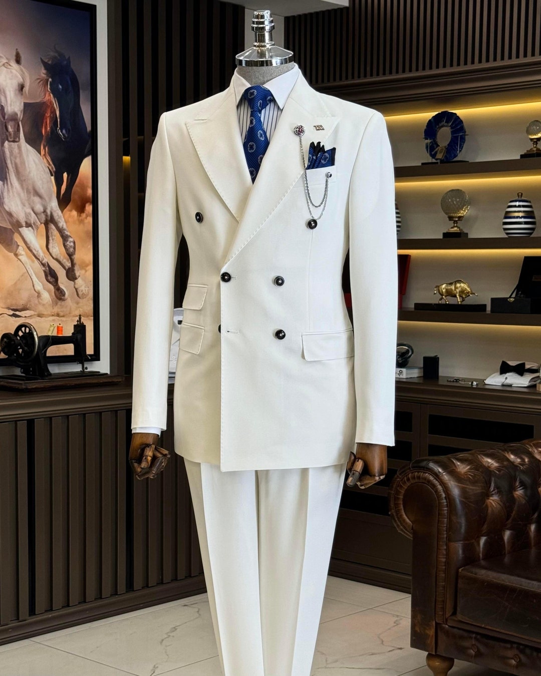 Men's Double Breasted Suit Set | Premium White Cotton Blend main image 0