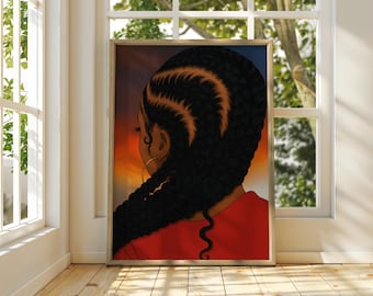 Black Woman Art, Black Girl Aesthetic, Natural Hair, Printable Wall Art, Modern Black Art, Stylish Home Decor,  Digital Download