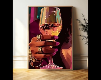 Black Woman Art, Wine Glass Art, Fashion Art, Minimalist BLM Art, Afrocentric Art, Cultural Art, African American Art, Black Art, Wall Decor