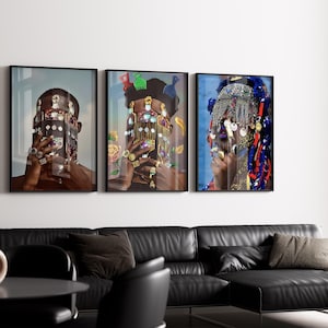 Set Of 3 Black Men Wall Art, Black Culture Art, Black People Art, Printable Black Art, Black African Art, Urban Art, Maximalist Art, Fashion