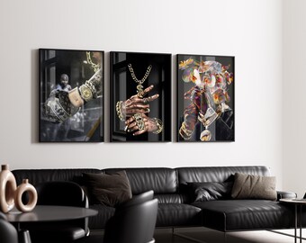 3er-Set Schwarzer Mann Kunst, Schwarz Menschen Kunst, Schwarz Collagen Kunst, impressionistische Kunst, Melanin Kunst, afroamerikanische Kunst, Black Boss Art. Wandkunst