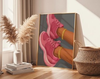 Black Woman Art, Black girl art, Black wall art,  Urban Fashion Illustration, Fashion Sneakerhead Print, Unique Home Decor, Digital Download