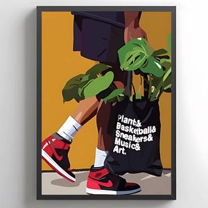 Black Man With Plant Art, Black Boy Art, Black Art, Black Culture Art, Digital Download, Trendy Masculine Decor, Urban Lifestyle, Wall Decor