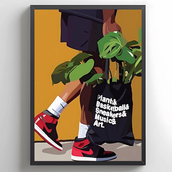 Black Man With Plant Art, Black Boy Art, Black Art, Black Culture Art, Digital Download, Trendy Masculine Decor, Urban Lifestyle, Wall Decor