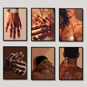 Set van 6 posters, zwarte man kunst, zwarte jongenskunst, modekunst, zwarte cultuurkunst, Afro-Amerikaanse kunst, minimalistische BLM-kunst, zwarte mannelijke poster