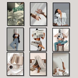 Set Of 9 Poster, Black Woman Art, Afro Woman Art,Newspaper Art, Feminist Art, Black Girl Art, Printable Black Art, Black Urban Art, Afro Art