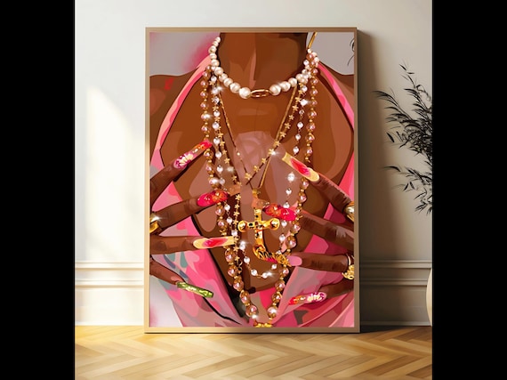 Black Woman Art, Pink Fashion Art, Modern Black Art, Cultural Wall Decor, Black Pride Art, African Art, Urban Lifestyle Style. Home Decor