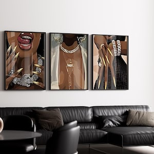Art femme noire, lot de 3 affiches, art féminin noir, art africain, art culturel, art de la beauté noire, art afrocentrique, décoration d'intérieur