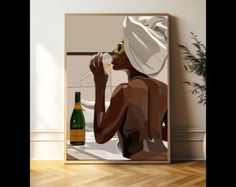Black Woman Art, African American Art, Black Girl Wall Decor, Grill Art, Bathtub Art, Afrocentric Art, Black Female Art, Lifestyle Decor