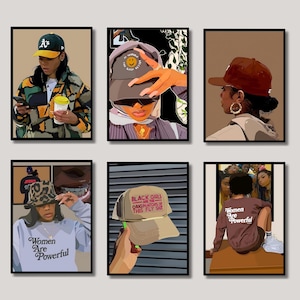 6 Pcs Black Woman Canvas Wall Art, African American Art, Black Girl Wall Decor, Grill Art, Melanin Art, Black Woman Grills, DIGITAL DOWNLOAD