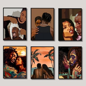 Set of 6 Black Man Art, Black Woman Art, African American Art, Fashion Art, Black Couple Art, Black People Art, Black Beauty Art