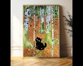Gustav Klimt Black Cat Print, Gustav Klimt Garden Flowers Cat Poster, Black Cat Art, Klimt Museum Poster, Floral Cat Art, Cat Artwork