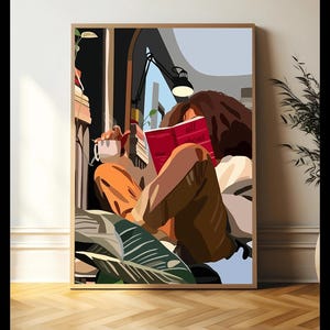 Black Woman Art, Reading Book Art, Feminist Art, Afro Art, Black Girl Art, African Art, Minimalist BLM Art, Black Culture Art, Room Art