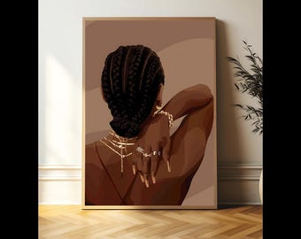 Arte de mujer negra, arte minimalista afro, impresión de arte de moda, descarga digital, arte de mujer negra, arte de melanina, decoración de pared, impresión de arte única
