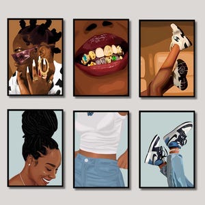 Arte delle donne nere, set di 6 poster, donne africane, arte nera, arte della famiglia nera, arte della cultura nera, magia delle ragazze nere, arte moderna, arte africana