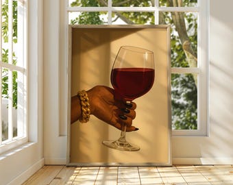 Black Woman Art Poster, Woman and her glass of Wine Wall Art, Wine Art, Afro Wall Art, Black Woman Print, Black Art, Digital File