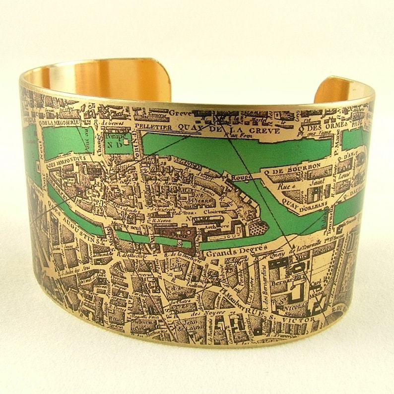 Vintage Paris Street Map Cuff Bracelet French Cartography Map Jewelry Travel Anniversary Gift Parisian Gift Idea Her image 3