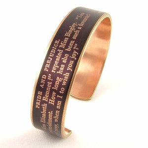Jane Austen - Bracelet manchette Orgueil et Préjugés - Bijoux de livre - Bracelet fin Imagination pour femme