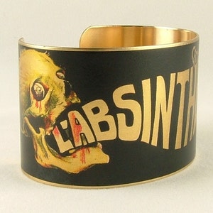 Absinthe Jewelry - Brass Cuff Bracelet - L'Absinthe C'est La Mort - Skull Jewelry - Skull Bracelet - Gothic Bracelet