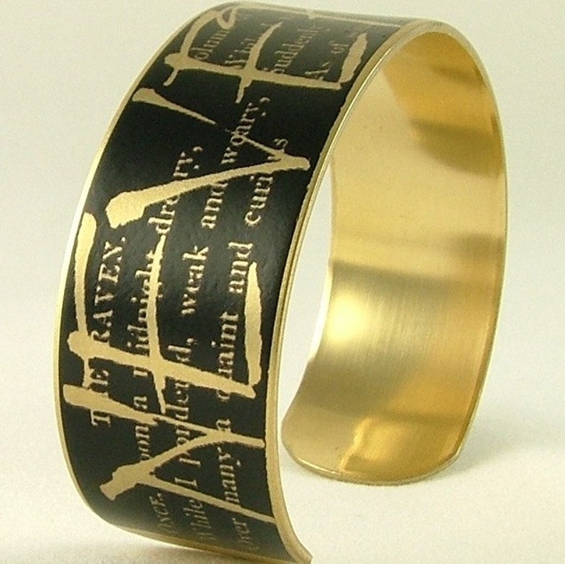 The Raven Poem - Gothic Poetry - Edgar Allan Poe - Nevermore - Book Lover - Bookworm - Quote Cuff Bracelet - Gift For Writer - Horror Gift image 3