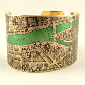 Vintage Paris Street Map Cuff Bracelet French Cartography Map Jewelry Travel Anniversary Gift Parisian Gift Idea Her image 2