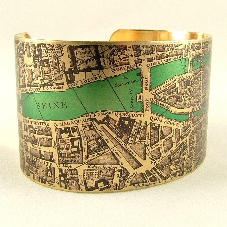 Vintage Paris Street Map Cuff Bracelet French Cartography Map Jewelry Travel Anniversary Gift Parisian Gift Idea Her image 2