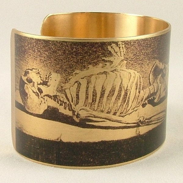 Human Skeleton Brass Cuff Bracelet Macabre Bones in the Mausoleum