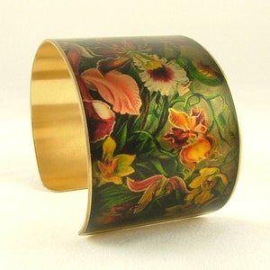 Orchid Jewelry Floral Orchidaceae Brass Cuff Bracelet image 2