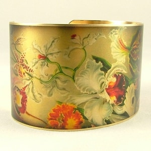 Orchid Jewelry Floral Orchidaceae Brass Cuff Bracelet image 1