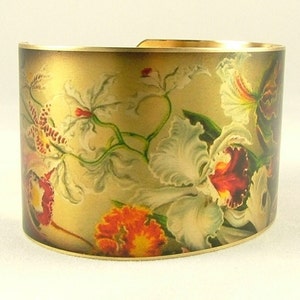 Orchid Jewelry Floral Orchidaceae Brass Cuff Bracelet image 1