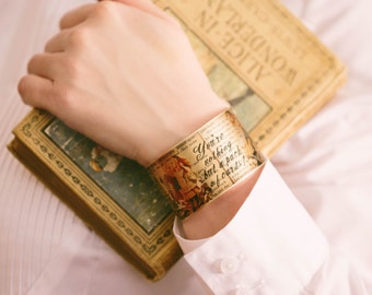 Wonderland Jewelry Brass Cuff Bracelet Lewis Carroll Book