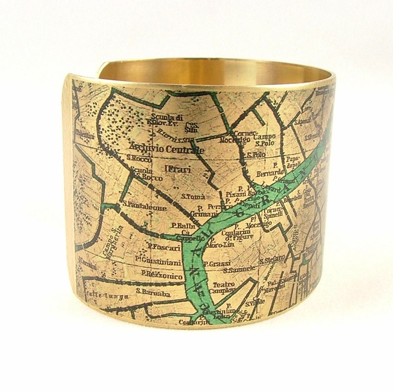 Venice Italy Street Map Cuff Bracelet Venetian Canals Bridges Cartography Map Jewelry Anniversary Gifts For Wife image 5