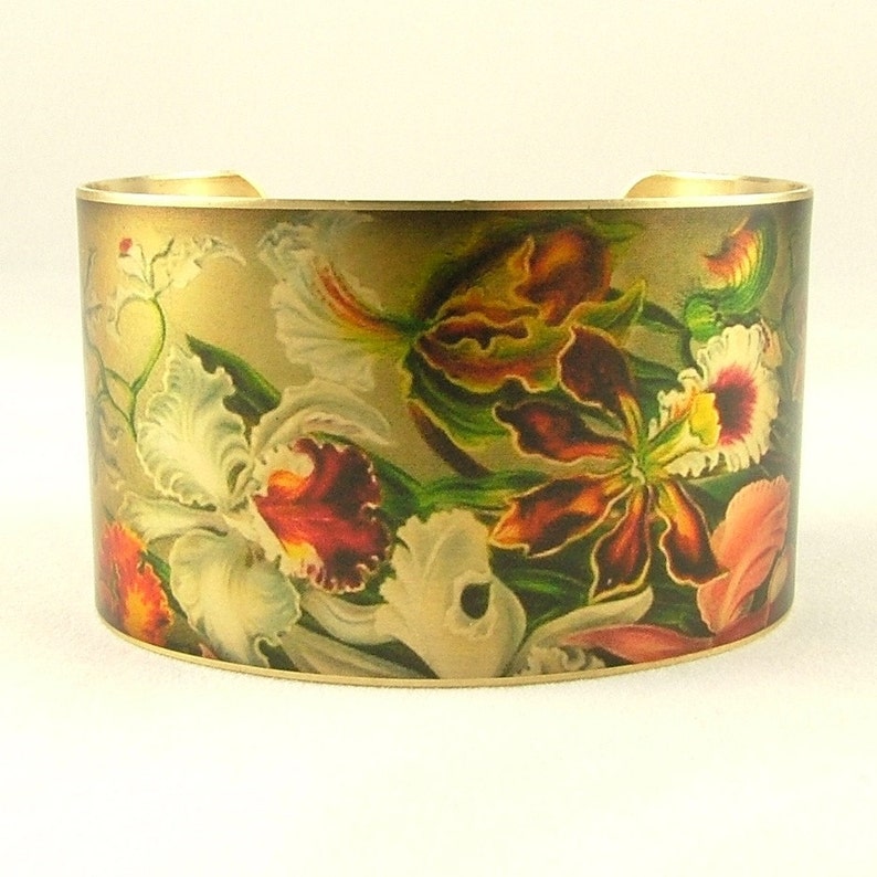 Orchid Jewelry Floral Orchidaceae Brass Cuff Bracelet image 3