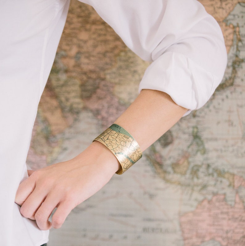 Venice Italy Street Map Cuff Bracelet Venetian Canals Bridges Cartography Map Jewelry Anniversary Gifts For Wife image 3