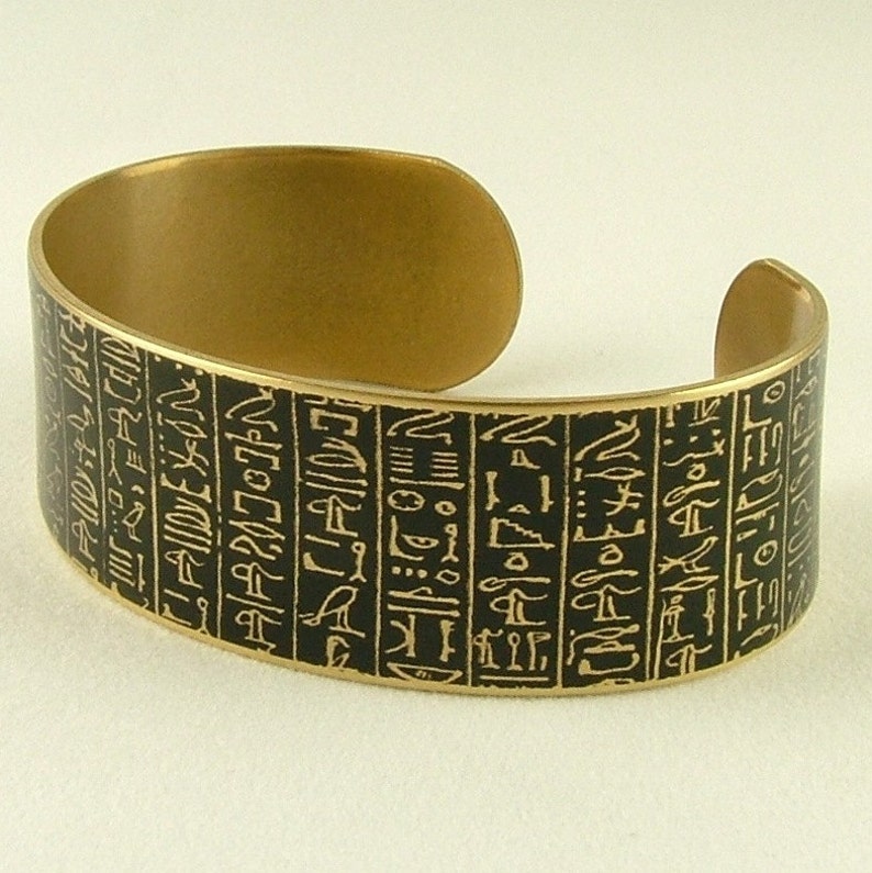 Ancient Egyptian Hieroglyphs Book of the Dead Jewelry Egypt Cuff Bracelet Hieroglyphic Jewelry Anniversary Gift For Wife image 5