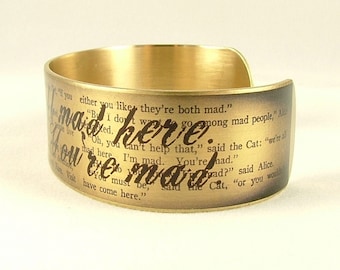 Cheshire Cat Cuff Bracelet We're All Mad Here Alice in